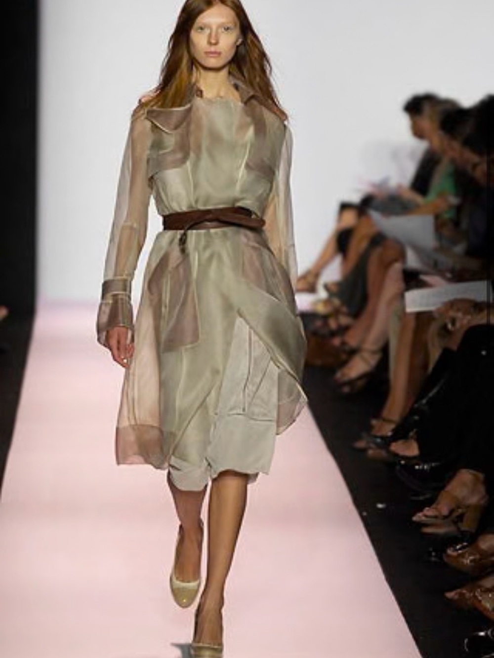 BCBGMaxAzria 2008 Runway Sheer Taupe Layered Trench Coat